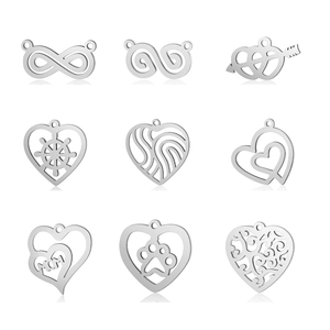 Polished stainless steel heart and infinity charms for DIY jewelry making in silver finish