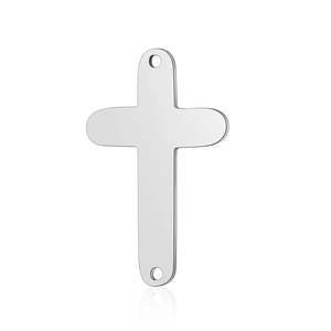 Polished stainless steel cross pendant with top and bottom holes for DIY jewelry making