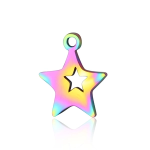 Rainbow-plated stainless steel star pendant with hollow design for DIY jewelry