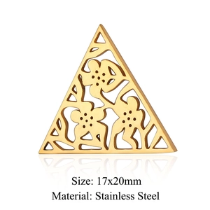 5pcs Gold hollow triangle stainless steel pendants with flower pattern 17x20mm