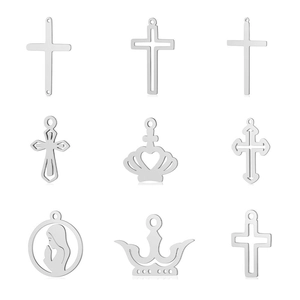 Ciondolo Croce Corona Vergine Maria in Acciaio Inossidabile Lucido Intagliato Accessorio Fai-da-te Religioso Oro Argento Ciondolo