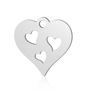 Close-up of heart-shaped stainless steel pendant with three hollow heart cutouts