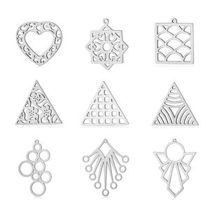 9-piece set of silver patterned geometric hollow stainless steel pendants for DIY jewelry