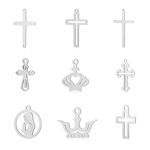 9 pieces pack of silver stainless steel cross crown and virgin mary charms for DIY jewelry