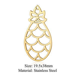 Pendentif ananas en acier inoxydable doré avec texture solaire géométrique 19,5x38mm