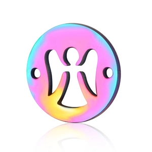 Rainbow angel stainless steel charm pendant for DIY jewelry with iridescent hollow detail