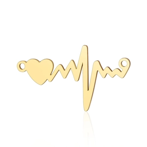 Detailed view of a golden heartbeat pulse pendant with a heart symbol and side loops