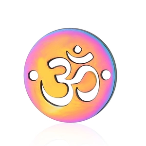 Rainbow plated stainless steel Om symbol charm for DIY necklace and jewelry making