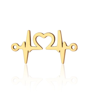 Golden stainless steel heart and EKG line connectors for DIY jewelry making 5pcs pack