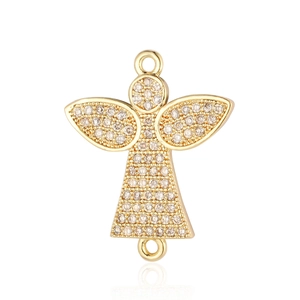 Macro shot of gold-plated angel connector pendant with micro-paved cubic zirconia stones