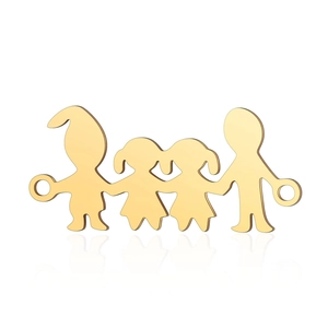Polished gold stainless steel family silhouette pendant with four figures for DIY jewelry