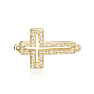 Detail of gold-plated cross connector with cubic zirconia for DIY jewelry bracelets