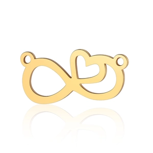 Polished gold infinity heart pendant with dual loops for DIY necklace and bracelet making