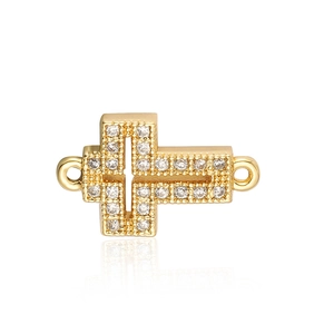 Detailed view of cross connector with micro-pave cubic zirconia for DIY jewelry