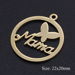 Pendentif 'Mama' en acier doré avec papillon pour la création de bijoux DIY