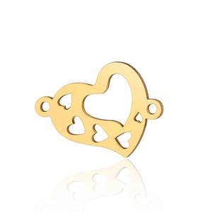 Detailed macro of golden heart pendant with hollow design and double connection rings