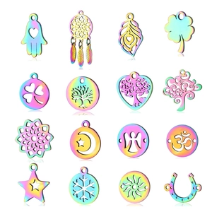Electroplated Rainbow Stainless Steel Dreamcatcher Feather DIY Charm Pendant For Necklace Bracelet Jewelry Making Accessories