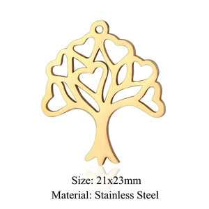 Gold plated stainless steel Tree of Life pendant with heart details measuring 21x23mm