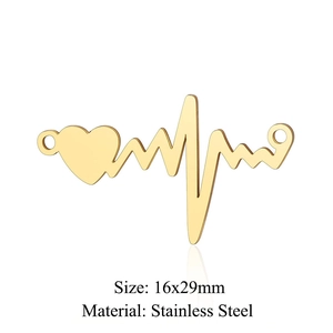 Gold stainless steel heartbeat heart pendant 16x29mm charm for jewelry making
