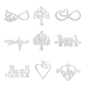 Set of 9 stainless steel pendants featuring infinity love and family tree designs for DIY jewelry