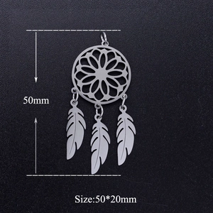 Detailed macro view of silver lotus dreamcatcher pendant showing 50x20mm dimensions
