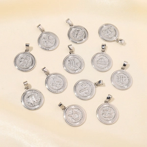 Silver zodiac pendant charms collection in polished metal with minimalist symbols