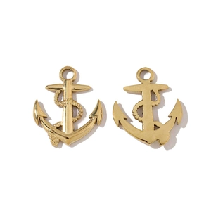 Polished gold anchor charm pendant with rope detail for DIY jewelry making in stainless steel