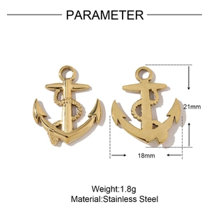 Detailed specifications of the 21mm gold-plated stainless steel anchor pendant for DIY jewelry