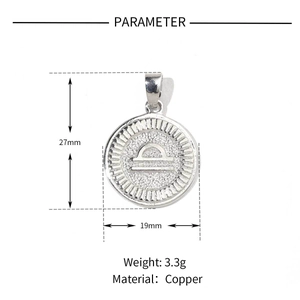 Silver plated copper Libra zodiac charm pendant with sandblast texture and dimensions