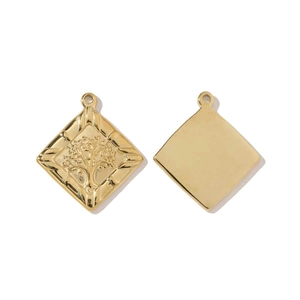 Detailed view of both sides of gold plated tree of life pendant for jewelry making