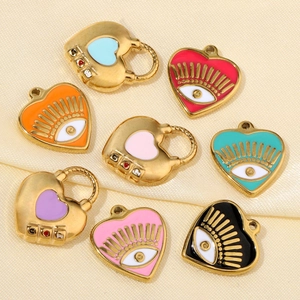 French style heart eye and padlock charms in colorful enamel for DIY jewelry making