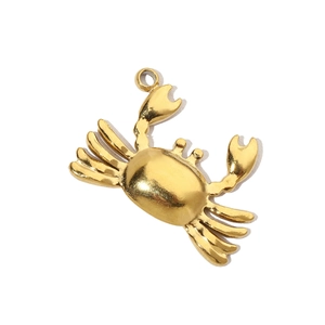 Detailed close-up of a golden crab charm pendant for DIY jewelry with realistic shell textures