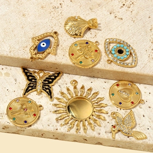 French vintage style 18K gold plated titanium steel charms with colorful zirconia