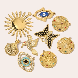 French vintage titanium steel charms collection with colorful rhinestones and gold plating