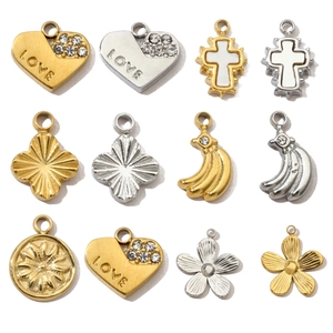 French Retro Stainless Steel DIY Pendants Heart Cross Clover Smiley Face Enamel Rhinestone Love Charms Jewelry Making
