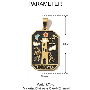 Detaillierte Größentabelle für den goldenen Turm-Tarot-Anhänger aus Edelstahl, 38 mm