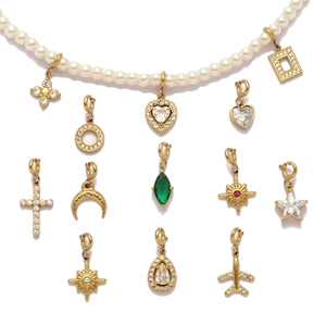 DIY gold plated charms set with pearl necklace including stars hearts and cz pendants