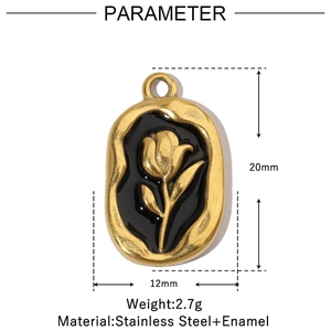 Detailed parameter view of a vintage oval rose pendant in gold stainless steel and enamel