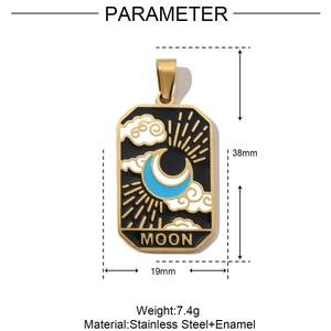 Französischer Vintage Tarot-Mondanhänger aus Edelstahl und Emaille, Größe 38mm x 19mm