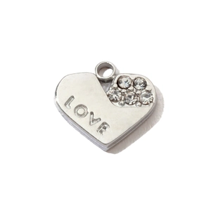 Polished silver heart pendant featuring LOVE engraving and sparkling clear zircon stones