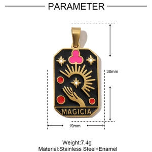 Detaillierte Parameteransicht des 38x19mm Tarot-Anhängers aus vergoldetem Edelstahl