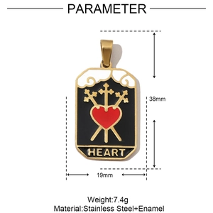 Detailansicht des Tarot-Herz-Emaille-Anhängers mit 38mm x 19mm Größenangaben