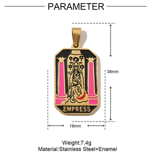 Detaillierte Parameter des goldenen Herrscherin-Tarot-Anhängers aus Edelstahl und Emaille