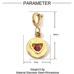 Detailed size parameter view of a gold stainless steel earring with pink zircon pendant