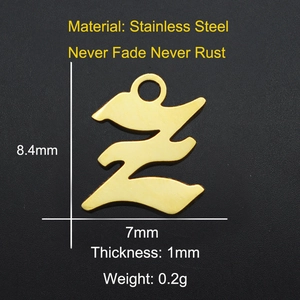 Polished 18K gold plated stainless steel letter Z charm pendant for DIY necklace making