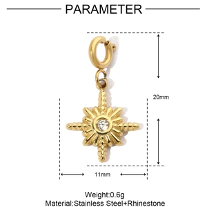 Detailed parameter view of stainless steel sunburst earring pendant with zircon stone