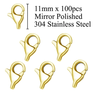 Detailansicht von 11 mm spiegelpolierten goldenen Edelstahl-Karabinerverschlüssen