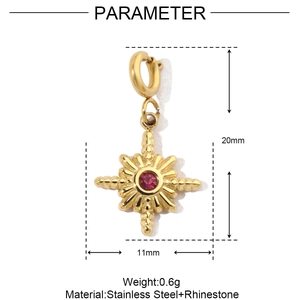 Detail showing dimensions of 20mm height gold stainless steel star earrings with pink zircon