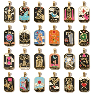 Französischer Retro Tarot Karte Edelstahl Emaille Anhänger DIY Halskette Herstellung Vintage Mystische Rechteckige Schmuck Charme