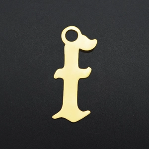 Detailed view of a gold-plated stainless steel letter F pendant for DIY jewelry